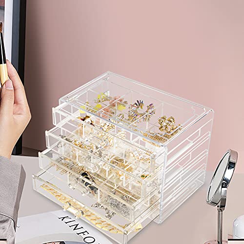 Weiai Acrylic Jewelry Box, 72 Grids Clear Jewelry Organizer with Adjustable Dividers, Large Capacity Earring Ring Gift Boxes - size: 4 Drawers