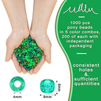MIIIM 1000PCS 6x9mm Pony Beads Bulk, 5 Styles Green Pony Beads for Bracelets Making Kit, Kandi, Hair Braids Crafts for Jewelry Making (Green) - color: Green
