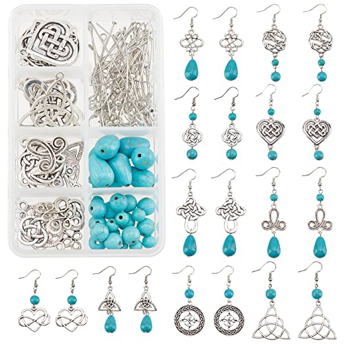 SUNNYCLUE 1 Box DIY Make 10 Pairs Trinity Knot Earring Making Starter Kit Tibetan Style Celtic Knot Links Charms Heart Pendant Turquoise Beads Findings for Women Adults DIY Earring Jewellery Making - color: Celtic Knot Earrings 7