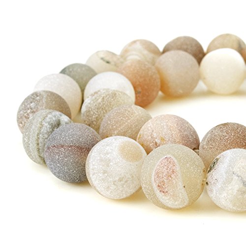 RUBYCA Round Dyed Electroplated Druzy Agate Quartz Crystal Gemstone Beads (1 Strand, Nude, 6mm) - color: Nude Color, size: 6mm