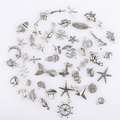 CHuangQi 100pcs Bulk Lots Jewelry Making Charms, Mixed Smooth Metal Charms, Pendants Bracelet Necklace Jewelry Making and DIY Craft Accessories - color: Silver