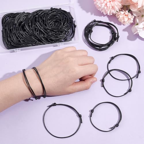 UNICRAFTALE 80Pcs Black Bracelet Makings Waxed Polyester Cord Adjustable Bracelet Making Cord Bracelet Inner Diameter 40~70mm for Women Men Jewelry Making Supplies