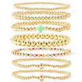 14K Gold Beaded Cross Beaded Bracelet Stack Set for Women,7PCS Bohemian Colorful Beads Ball Stretch Stackable Bracelets Trendy Holiday Birthday Gift - color: Green