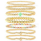 14K Gold Beaded Cross Beaded Bracelet Stack Set for Women,7PCS Bohemian Colorful Beads Ball Stretch Stackable Bracelets Trendy Holiday Birthday Gift - color: Green
