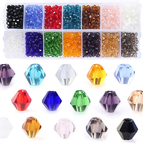 Bicone Crystal Beads Bulk Beaded Wholesale 4MM Beads Mix Lot of 1400pcs Faceted Crystal Glass Beads for Jewelry Making - color: 14 Colorfull Bicone Beads