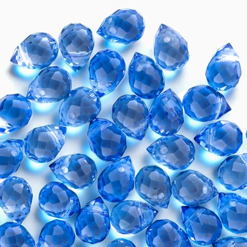 100pcs Light Sapphire Blue Faceted Crystal Glass Beads 8x10mm, Shiny Teardrop Glass Beads for Jewelry Making, Crystal Beads for Bracelet Necklace Earring DIY Craft - color: Light Sapphire Blue