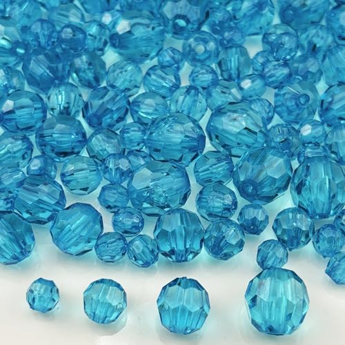 850pcs Acrylic Round Faceted Beads 6mm 8mm 10mm 12mm Faceted Round Spacer Beads for Bracelets Necklace Earring DIY Jewelry Making Craft(Lake Blue) - color: Lake Blue