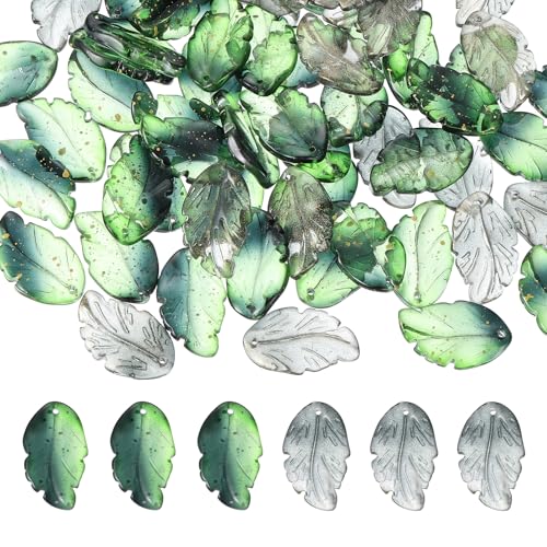 PATIKIL Glass Leaf Beads, 100Pcs Cute Crystal Leaf Charms, Translucent Czech Spacer Beads for DIY Jewelry Making Bracelets Necklace Wind Chimes Suncatchers, Black/Drak Green - color: Black/Drak Green