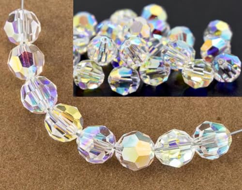 100pcs Adabele Austrian 4mm (0.16 Inch) Small Faceted Loose Round Crystal Beads Clear AB Compatible with 5000 Swarovski Crystals Preciosa SS2R-402 - color: Crystal Ab, size: 4mm Small (100pcs)