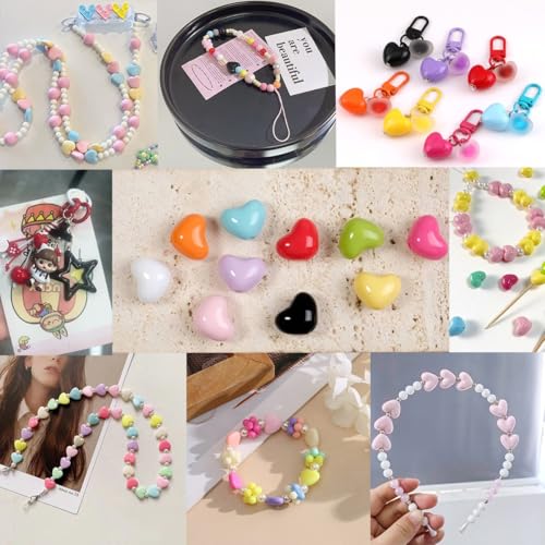 200Pcs Juimtien Acrylic Heart Beads Colorful Love Heart Charms for Jewelry Making DIY Earrings Bracelets Necklaces Craft Keychains-A