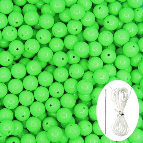 70Pcs Green Acrylic Round Beads, Smooth Plastic Spacer Beads Set with Beading Needle and 13Ft Elastic String Cord for Jewelry Making Bracelets Necklace Earring DIY Crafting Supplies - 16mm - color: Green, size: 16mm
