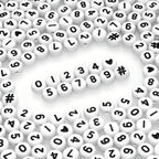 Amaney 500pcs Number Beads 7x4mm 0-9 Heart # White Acrylic Plastic Round Shape Loose Beads - color: White-#, size: 7x4mm