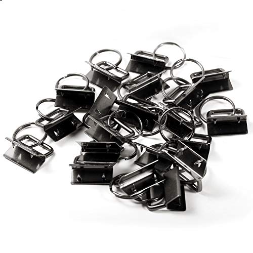SPEEDWOX Key Fob Pliers and 20 Sets 1" Key Fob Hardware with Keychain Split Rings Webbing Fabric Strapping Wristlet Set Antique Black Glass Breaking Pliers Tools with Rubber Tips - size: 1" Antique Black