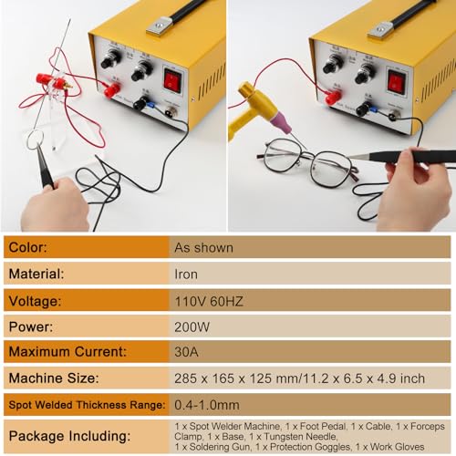 Jewelry Spot Welder Machine, 30A Professional Spot Welder for Gold Silver Platinum, Handheld Pulse Arc Spot Welding Machine for Jewelry DIY Precision Repair (Yellow)