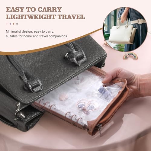 Jewelry Organizer Case Travel Jewelry Storage Bag Clear Jewelry Rolls (Light Brown,With 80 PCS Earring Pouches) - color: Light Brown,With 80 PCS Earring Pouches