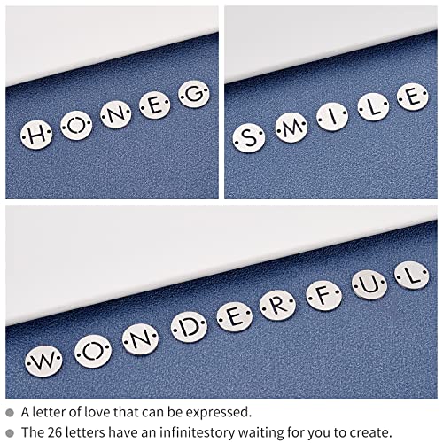 UNICRAFTALE Stainless Steel Alphabet Link Charms from A to Z Letter Pendants Connectors for Earring Bracelet Necklace Flat Round Metal Pendant DIY Earring Bracelet Making - color: Metal Color