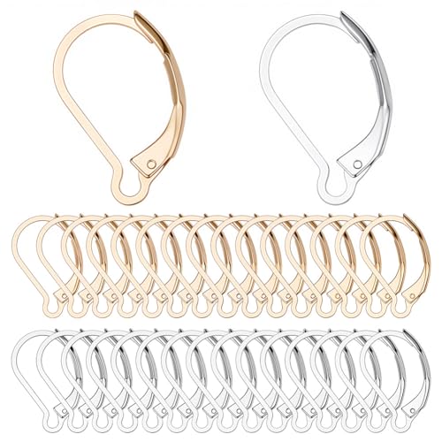 SUNNYCLUE 1 Box 60Pcs Silver 24K Gold Plated Gold French Earring Hooks Leverback Earring Findings Leverbacks 6.5x10mm Lever Back Earwires for Jewelry Making DIY Earrings Crochet Stitch Markers Craft - color: 60Pcs Mixed Material & Color Leverback Earring