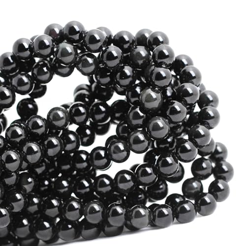 100pcs Natural Stone Beads 8mm Black Obsidian Round Genuine Real Stone Beading Loose Gemstone Hole Size 1mm DIY Charm Smooth Beads for Bracelets Necklaces Earrings Jewelry Making Crafts - color: Black Obsidian