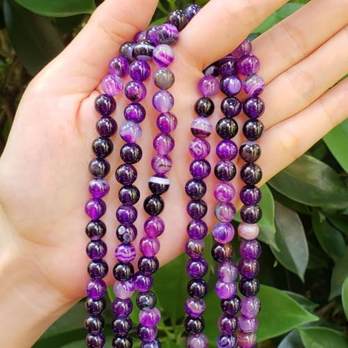 90pcs Adabele AAA Natural Banded Purple Agate Healing Gemstone 4mm (0.16 inch) Small Round Loose Beads Gem Stone Spacer GC18-4 - color: Banded Purple Agate, size: 4mm (90pcs/1 Strand)