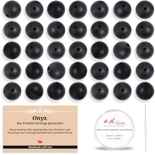 AD Beads 200pcs 4mm Natural Matte Black Onyx Round Beads, Healing Energy Gemstone DIY Jewelry Kit with Elastic Cord and Needle - color: Matte Black Onyx, size: 4mm-200pcs