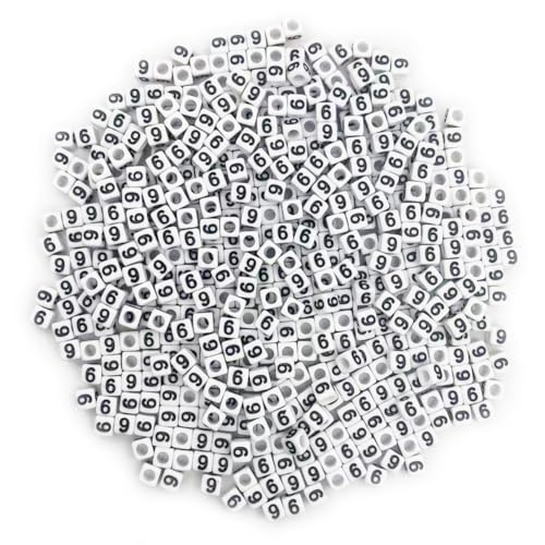 600PCS 6x6mm Square Arabic Numerals Beads 6 for Friendship Bracelets Jewelry Making White Acrylic Cube Base with Black Number Beads for DIY Crafts Bracelets Necklaces Key Chains Phone Lanyard - color: Number 6(Black on White)