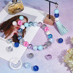 SUNNYCLUE 48Pcs Bubblegum Beads 20mm Blue Acrylic Faceted Bead Resin Rhinestone Beaded Rainbow Round Pearl Opaque Loose Spacers for Jewelry Making Beading Supplies Elastic Bracelet Kit - color: 48pcs 20mm Blue Tone