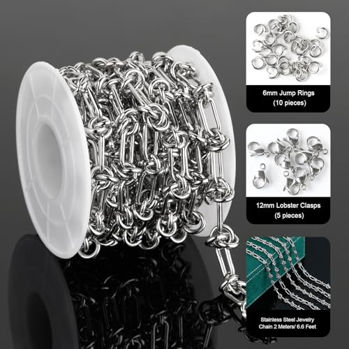 UMAOKANG 2 Meters Stainless Steel Chain for Jewelry Making Buckles Link Paperclip Chain on Spool Jewelry Making Chain DIY Supplies Findings - color: Knot (Steel)