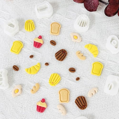 Xaekicr Breakfast Food Polymer Clay Cutters Set – 7pcs Bread Cupcake Egg Coffee Designs Clay Cutters for Polymer Clay Jewelry Making – Cute Clay Molds and Clay Tools for Mini Food Earrings - color: B color