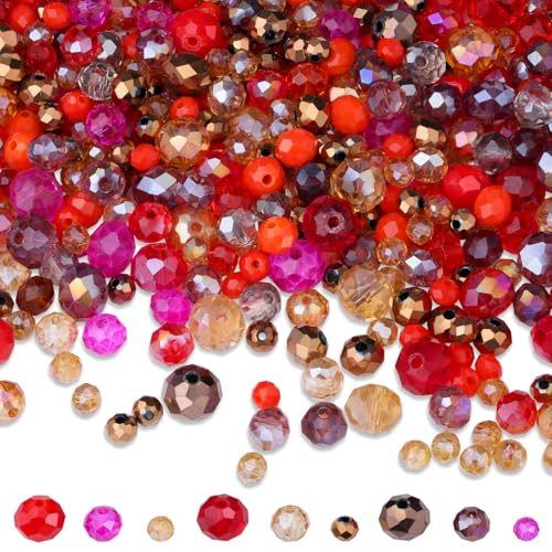 ZHIYUXI 1100PCS 4mm 6mm 8mm Red Faceted Glass Beads for Jewelry Making Crystal Assorted Suncatchers Glass Beads for Bracelet Making Necklaces Accessories - color: I-Red