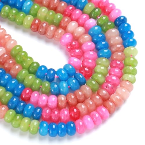 76pcs 5x8mm Natural Stone Colorful Tourmaline Jade Rondelle Spacer Loose Beads Abacus Disk Stone Round Loose Gemstone Beads for Jewelry Making DIY Bracelet Necklace - color: Colorful jade Stone