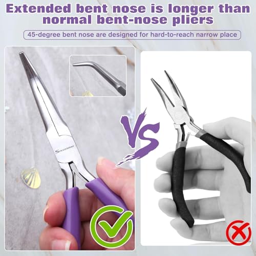 SPEEDWOX Bent Needle Nose Pliers With Smooth Jaw, 45 Degree Bent Long Nose Pliers, Hook & Needle Remover, Jewelry Making, Bending Wire & Small Object Gripping - style: Bent Needle Nose Pliers with Smooth Jaw