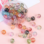 200Pcs Glass Round Beads 8mm Transparent Ink Wash Dye Sprinkled Gold Scattered Beads Handmade DIY Bead Material Bracelet Accessories (Black) - color: Black
