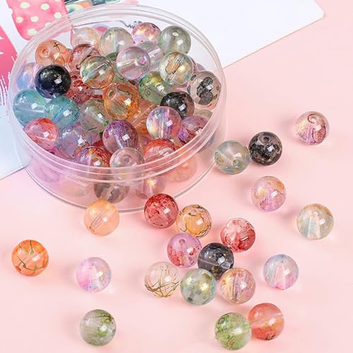 200Pcs Glass Round Beads 8mm Transparent Ink Wash Dye Sprinkled Gold Scattered Beads Handmade DIY Bead Material Bracelet Accessories (Purple) - color: Purple