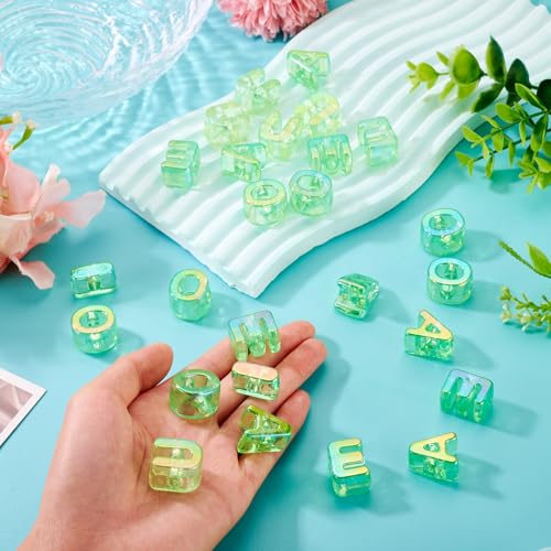 FASHEWELRY 50Pcs UV Plating Rainbow Iridescent Acrylic Letter Beads with Large Hole 3D Large Letter Blocks Charms Letters Chunky Vowel Alphabet Beads for Key Chains Necklace DIY Arts Craft (Green) - color: Pala, size: Vowels