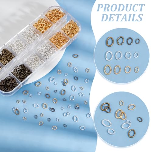 PH PandaHall 1860pcs 3 Colors Oval Jump Rings, 4x3mm 5x4mm 6.5x4.5mm 7x5mm Iron Open Rings Connectors Jewelry Findings for Earring Bracelet Necklace DIY, Antique Bronze/Golden/Silver