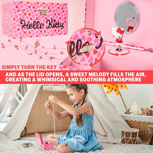 Hello Kitty Sanrio Musical Jewelry Box for Girls Teens Women Kawaii Wind Up Music Box Jewelry Organizer Ring Holder Gifts for Women (Pink - style: Pink Hello Kitty