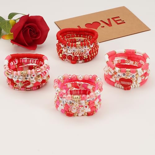 Twinfree Bohemia Beaded Bracelet for Women, Polymer Clay Stretch Bracelets - color: color 48