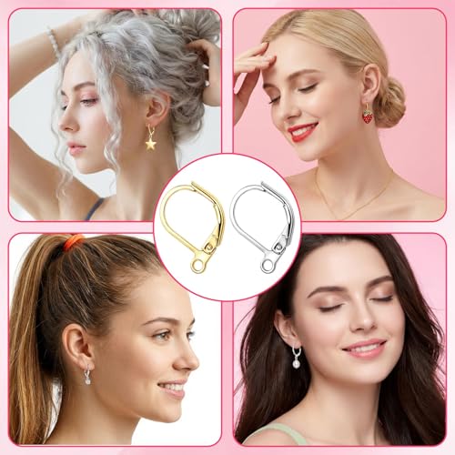 80 Pcs Leverback Earring Hooks - Stainless Steel Lever Back Earrings Clasps, Hypoallergenic French Ear Hooks & Clasps, Women Leverback Earring Findings for Earrings DIY Jewelry Making (Gold, Silver)