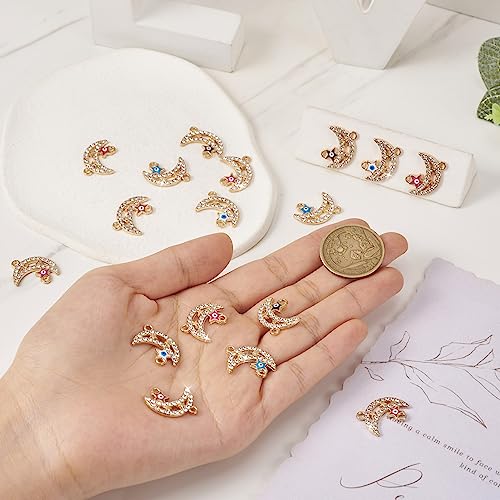 Cheriswelry Rhinestone Enamel Connectors Charm Links Evil Eye Alloy Metal Pendants Antique Silver Flat Round Hamsa Hand Owl Feather Heart Charm Pendant for Bracelet Necklace Jewelry Making - color: Mixed Color-Moon & Star