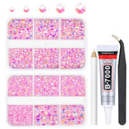 qiipii Light Pink AB Resin Rhinestones w B7000 Glue for Bedazzling Crafting Flatback Jelly Stones 2mm 3mm 4mm 5mm 6mm Diamonds Crystals Gems for Nails Face Eyes Makeup Tumblers Bottles Crafts Clothes - color: Light Pink AB