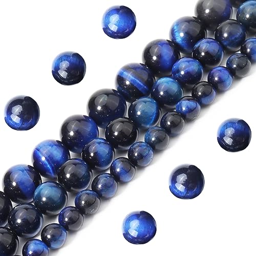 35pcs 10mm Natural Blue Tiger Eye Gemstone Beads Energy Healing Crystal Round Loose Stone Beads for Jewelry Making, DIY Bracelets Necklaces - color: Blue Tiger Eye, size: 10mm