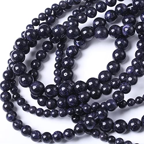 8MM Blue Sand Round Loose Beads Natural Gem Beads Crystal Energy Stone Beads for Jewelry Making DIY Bracelet Necklace - color: Blue Sand, size: 8mm