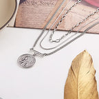 LANE WOODS Gold Plated Necklaces for Women - Multilayer Coin Medallion Pendant Necklace Adjustable Layering Choker Necklaces Chain Set Jewelry - style: Coin Medallion-Silver