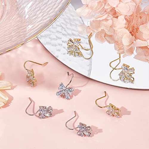 Beebeecraft 20Pcs/Box 2 Colors Cubic Zirconia Earring Hooks Bowknot Rhinestone French Fish Hooks with Loop for Women DIY Jewelry Earring Making Findings - color: Bowknot Earring Hooks