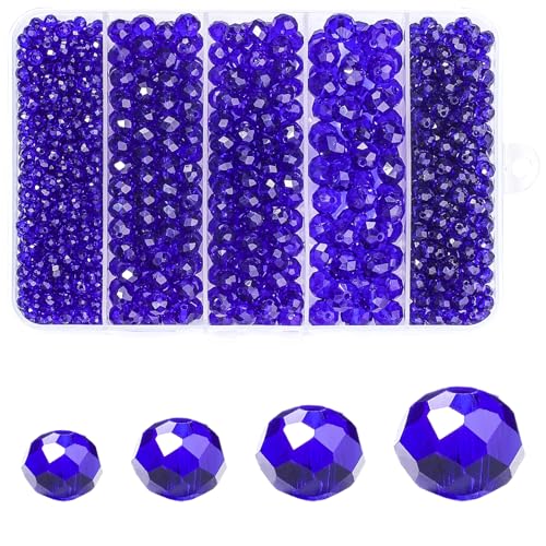 850Pcs 4/6/8/10mm Crystal Glass Beads for Jewelry Making Faceted Rondelle Flat Beads for Bracelets Necklace Earrings DIY Crafts(Navy Blue Crystal Bead) - color: Navy Blue