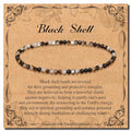 BONNY BOXX Natural Genuine Gemstone Faceted Round Beads Bracelets, 3mm Adjustable Stretchy Tiny Faceted Black Tourmaline Bracelet, Healing Crystal Reiki Chakra Dainty Jewelry Fashion Gifts - color: Black Shell