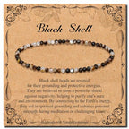 BONNY BOXX Natural Genuine Gemstone Faceted Round Beads Bracelets, 3mm Adjustable Stretchy Tiny Faceted Black Tourmaline Bracelet, Healing Crystal Reiki Chakra Dainty Jewelry Fashion Gifts - color: Black Shell