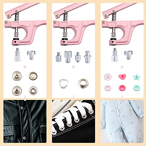 LYNDA Plastic and Metal Snap Buttons with Snaps Pliers Set,300 Sets Plastic and Metal Snap Buttons for Sewing and Crafting (Pink) - color: Pink