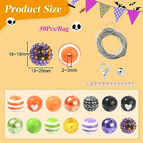 DanLingJewelry 50Pcs Mixed Styles 20mm Acrylic Halloween Bubblegum Beads Cobweb Heart Round Beads for Festival Jewelry Making DIY - color: 50pcs - Halloween