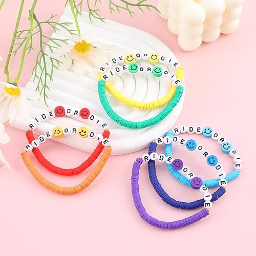 Rainbow Heishi Surfer Bracelets Set for Women Stackable Clay Beaded Bracelets Disc Stretch Preppy Bracelets Layering Colorful Friendship Bracelets Team Cheer Bulk Boho Summer Beach Jewelry Gift - style: ROD